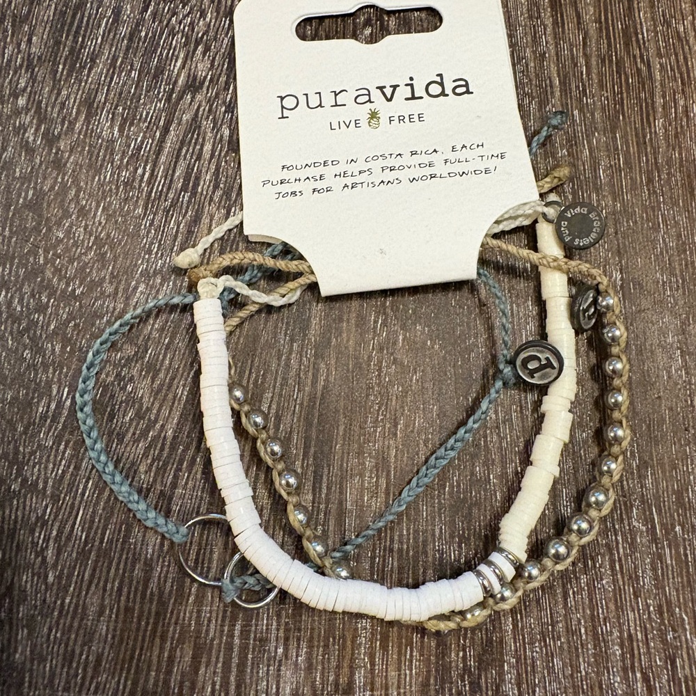 Pura Vida Bracelet Trio in Cream, Silver, and Gray